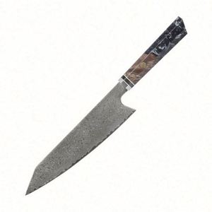 Couteau de chef professionnel japonais traditionnel forgé en acier Damas 8'' à 67 couches avec manche en bois stabilisé, ambidextre et écologique - Product Image 3