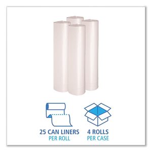Sac poubelle Boardwalk BWK536 Super Extra-Heavy Repro, 43'' x 47'', 1,4 mil, 56 gallons, plastique transparent, 10 sacs par rouleau, boîte de 10 rouleaux - Product Image 3