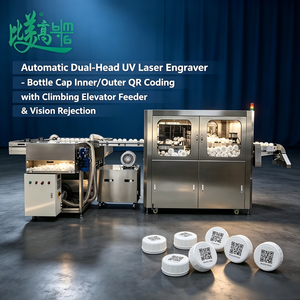 Machine de marquage laser UV à double tête pour codes QR de bouchons de bouteilles intérieurs et extérieurs, avec alimentation automatique, lecture de codes par ascenseur et rejet - Product Image 3