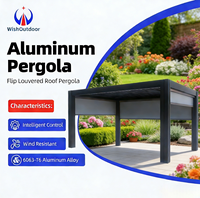 Pergola motorisée en aluminium 5x4m toutes saisons, toit à lames orientables résistant aux intempéries, rideaux latéraux amovibles créant un balcon extérieur confortable