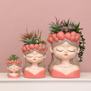 Vasi di piante unici Roogo Fashion Design resina succulenta vasi di testa grandi capelli lunghi ragazza pianta vaso per natale - Product Image 5