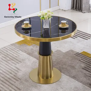 Magnificent interior furniture custom round marble table with metal base for cafe dining chair set