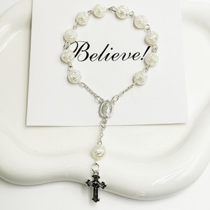 Pulsera de Rosario de Perlas de Rosa al por Mayor, Cuentas Católicas para Bautizo, Colgante de Cruz de la Virgen María, Joyería Religiosa - Product Image 4
