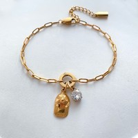 Pulsera de Cadena de Acero Inoxidable Chapada en Oro de 14K con Colgante de Cristal de Fresa para Mujer, Joyería Emanco