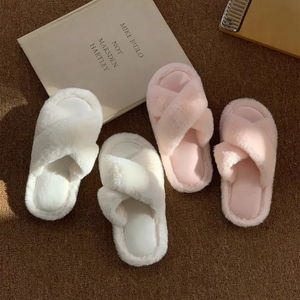 XIXITIAO 신상품 여성용 미니멀리스트 交叉 스트랩 미끄럼 방지 실내외 뮬 가을 겨울 플러시 하우스 슈즈 - Product Image 5