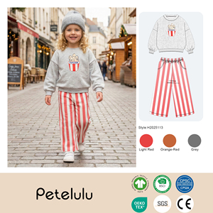 Conjuntos de Ropa para Niñas, <span class=keywords><strong>Sudadera</strong></span> de Algodón con Diseño de Palomitas de Maíz y Pantalones a Rayas, Conjunto de 2 Piezas para Bebés de 6 Meses a 6 Años, Servicio OEM - Product Image 4
