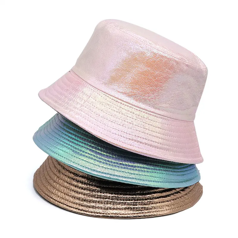 Tout nouveau produit Laser métallique concepteur seau chapeau mode seau chapeau Imitation cuir seau chapeaux de haute qualité