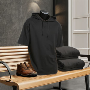 Sudadera con capucha de algodón de manga media térmica personalizable para hombre, ropa de calle con estampado de tendencia, tela polar, cuello con capucha, logotipos incluidos - Product Image 3