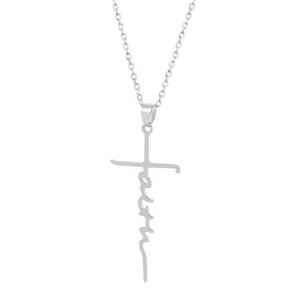 Collar de Acero Inoxidable 316L con Colgante de Cruz y Letras de Jesús, Estilo Hip Hop, Chapado en Oro de 18k, Venta al Por Mayor, para Mujer, Regalo Cristiano, Marca Evergreat OEM - Product Image 5