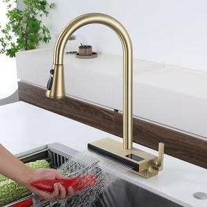 Grifo de cascada de latón de gran tamaño, grifo de fregadero de cocina montado en cubierta doble Digital, salida de agua fría y caliente, superficie numerada para - Product Image 2
