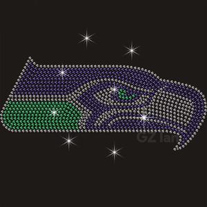 Kustom Seattle <span class=keywords><strong>Seahawks</strong></span> Transfer tim sepak bola Motif hot-fix besi pada Transfer berlian imitasi untuk kemeja - Product Image 3
