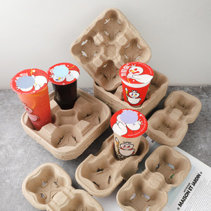 Porte-gobelets jetables en pulpe Jia Du Le, simple, double ou quadruple, pour emballage de boissons à emporter, biodégradable - Product Image 1