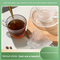 Ensemble de tasses à café en verre gaufré vintage avec poignée et soucoupe, tasse à thé en verre sans plomb résistant à la chaleur et sans danger pour les aliments, pour un usage quotidien