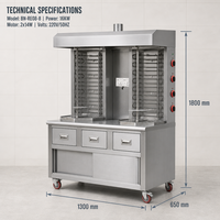 Machine à shawarma verticale professionnelle à double broche, gril à kebab en acier inoxydable avec table de travail et armoire