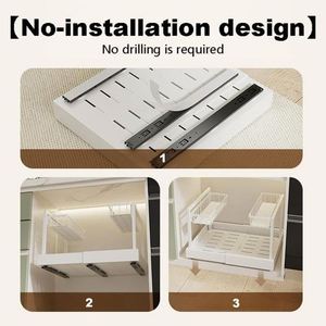 Extendable 2 Tier Under Cabinet Organizer Shelf Heights Adjustable <b>Pull</b> <b>Out</b> Rack Retractable Cabinet Storage for <b>Kitchen</b> Cabinet - Product Image 6