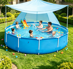 Piscina grande portátil para exteriores, sobre el suelo, de PVC, con filtro de agua y tubería. - Product Image 1
