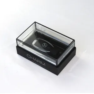 Deluxe Cotton Filed Black Box With Window Clam Shell Gift Box For Car Key Display