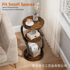 Wooden and iron storage rack, <b>small</b> <b>side</b> <b>table</b>, three-tier <b>round</b> <b>table</b> for living room, multi-functional household sundry - Product Image 3