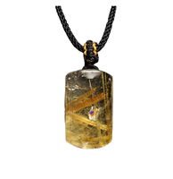 Collier pendentif en quartz rutilé doré naturel et cristal de titane, effet œil de chat intense, bijoux en cristal doré brillant