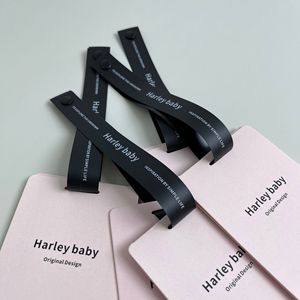 Opack tùy chỉnh sang trọng gấp màu hồng hangtag may giấy <span class=keywords><strong>Swing</strong></span> Logo tag với chuỗi Logo - Product Image 2