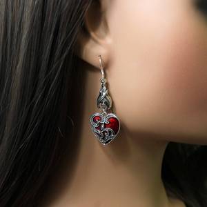 Orecchini Pendenti a Forma di Pipistrello per Halloween, Stile Gotico con Cuore Rosso, Orecchini Statement Carini per Donne - Product Image 3