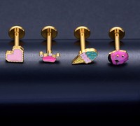Nuevo Piercing de Titanio G23 sin Rosca, 6/8/10/12mm, Forma de Corazón, Corona, Push Pin, Labret, Anillo para Labio, Stud, Piercing para Oreja, Joyería Dulce