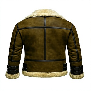 Blouson aviateur réversible en cuir véritable marron pour homme, doublure en fausse fourrure, imperméable, respirant, écologique, coupe ajustée, fermeture éclair - Product Image 3