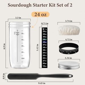 Kit de démarrage pour levain - Spatule, couvercle de pot, thermomètre, bande de marquage de date, pot en verre de 730 ml, compatible lave-vaisselle et four - Product Image 4