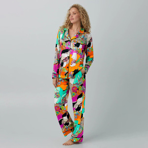 Conjunto de Pijamas de Bambu Respirável Algodão Feminino Homewear Meninas Pijamas Oversized Manga Longa Loungewear Pijamas - Product Image 1