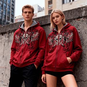 เสื้อฮู้ดดี้ทรงโอเวอร์ไซส์แบบซิป ยูนิเซ็กส์ สไตล์วินเทจ ล้างสีแบบอเมริกัน สตรีทแวร์ ลายกราฟิกหัวกะโหลกปีกนก คอนทราสต์ โกธิค  ลดราคาสุดฮอตประจำปี 2026 - Product Image 2