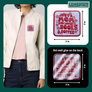 Patch brodé « Just A Mom Who Loves Books Coffee » de 3 pouces à thermocoller pour chapeaux, vêtements, sacs à dos, jeans - Product Image 5