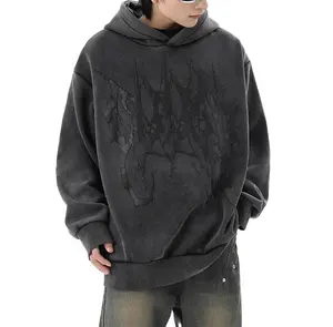 Hoge Kwaliteit Katoenen Sweatshirt Custom Print Distressed Hoodie Oversized Vintage Gradiënt Zuur Gewassen Hoodie Trui Hoodies