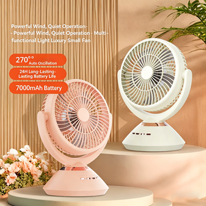 Ventilatore da Tavolo Meccanico Oscillante con Ricarica Wireless USB 2026, Batteria da 7200mAh, 4 Velocità, <span class=keywords><strong>Circolazione</strong></span> dell'<span class=keywords><strong>Aria</strong></span>, Luce Notturna, per Ufficio - Product Image 3