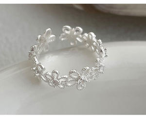 Stylish Rhodium Plated Luxury S925 Sterling <b>Silver</b> Lace Hollow Flower <b>Ring</b> for Women Adjustable Opening Wedding Party - Product Image 6