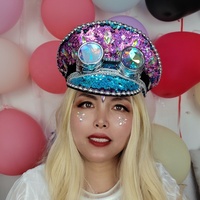 Chapeau de Capitaine en Résine avec Paillettes Diamantées, Style Punk, pour Fête, Festival de Musique, Burning Man, Halloween, Cosplay, Accessoire Unisexe pour Rave
