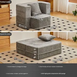 Canapé-<span class=keywords><strong>lit</strong></span> moderne pliable à compression sous vide en flanelle pour petits appartements, salons, double usage, <span class=keywords><strong>2</strong></span>-3 <span class=keywords><strong>personnes</strong></span>, amovible et lavable - Product Image 6