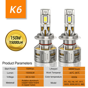 Ampoules de phare LED K6 super lumineuses 150W H4 avec dissipation de chaleur à 4 tubes en cuivre, taille mini 1:1 pour une installation facile - Product Image 6