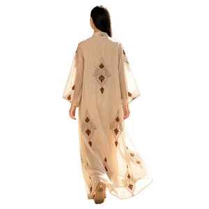 Ethnische Bluse Damen Perlenbesetztes Blatt-Stickerei Transparentes Langarm-Kleid Modisches Elegantes Einteiliges Kleid - Product Image 5