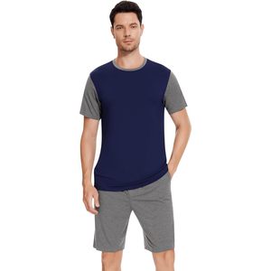 Ensemble de pyjama pour homme en viscose de bambou à manches courtes, vêtements de nuit rafraîchissants, doux et respirants, avec poches, pour l'été - Product Image 1