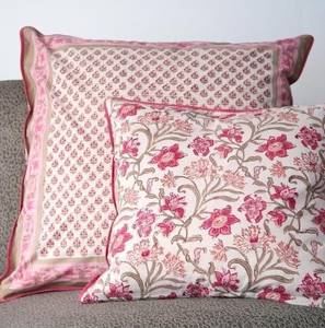 PRABHAVA Luxury Hand Block Bohemian Vintage Floral Cotton Washable Throw <b>Pillow</b> Cover 16x16 <b>Square</b> Zipper 400TC Decor - Product Image 1