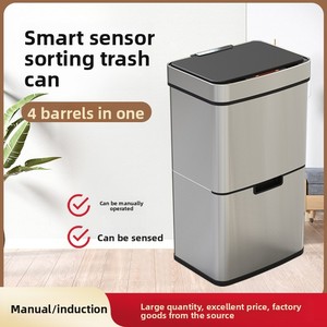 Công Suất Lớn Thông Minh Cảm Biến Hồng Ngoại Đứng Thùng Rác Có Thể Thép Không Gỉ Khô Ướt Tách Thân Thiện Với Môi Hộ Gia Đình Nắp Bánh Xe - Product Image 3