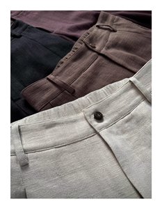 Pantalon unisexe <span class=keywords><strong>en</strong></span> <span class=keywords><strong>lin</strong></span> style Old Money, coupe décontractée, taille haute, jambe large droite, fin et léger pour l'été, pour hommes et femmes - Product Image 3