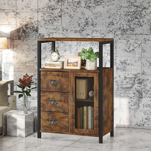 빈티지 스타일 3 단 스탠딩 욕실 및 주방 수납 캐비닛 1 도어 및 3 개의 이동식 서랍이있는 목재 주최자 - Product Image 3