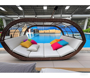 Lit de jour extérieur avec baldaquin étanche en rotin moderne <span class=keywords><strong>salon</strong></span> piscine Villa Garden Resort personnaliser remise en gros expédition rapide - Product Image 1
