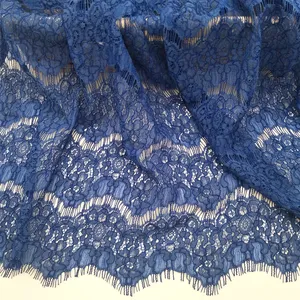 Navy blue nylon cotton cord eyelash lace fabric