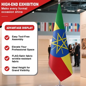 Kit de Asta de Bandera Telescópica Comercial de 8.5 Pies para Interiores, Bandera de <span class=keywords><strong>Etiopía</strong></span> de 3x5 Pies, Base Resistente para Suelo, Juego para Oficina o Sala de Reuniones - Product Image 4