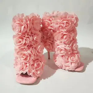 2023 flores de verano zapatos de boda botines finos de tacón alto sandalias de aguja florales botas cortas de mujer con punta abierta