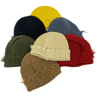 Gorro de Punto Desgastado con Borde Deshilachado y Logotipo Personalizado, Estilo Y2K Grunge, Gorro de Invierno con Puño Acanalado para Hombre y Mujer