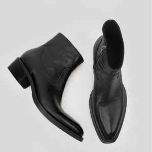 Bottines à fermeture éclair en cuir véritable noir, bout pointu, chaussures d'automne pour hommes tendance, semelle extérieure en caoutchouc, semelle intermédiaire en PU - Product Image 3