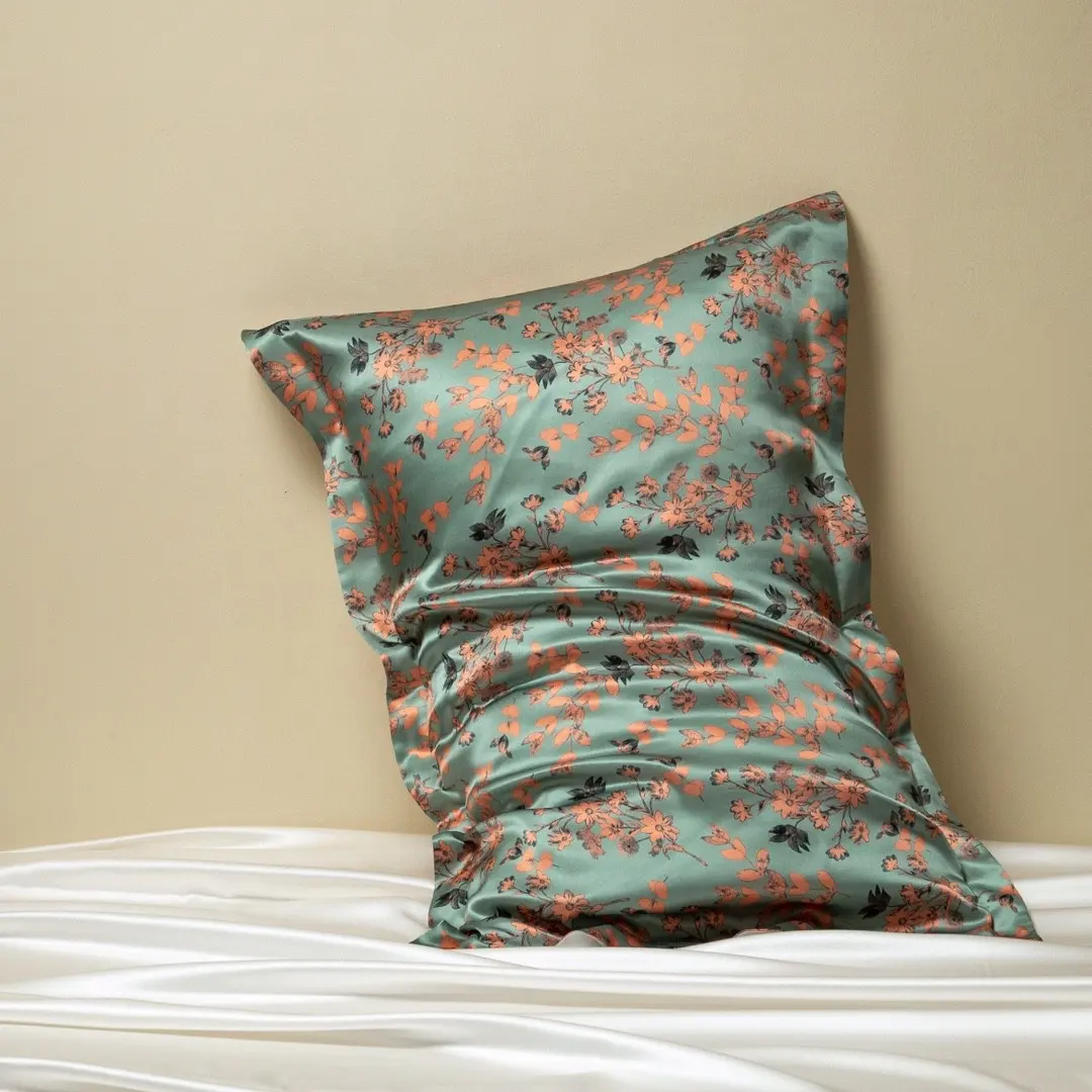 Biancheria da letto in stile europeo all'ingrosso 100% seta di gelso tessili per la casa stampa verde federe king size